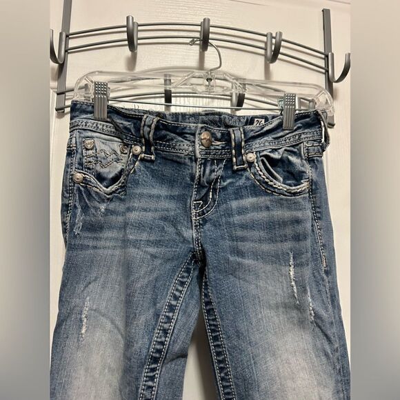 Miss Me distressed Denim Jeans women’s 26 bootcut light blue embellished bling - Picture 10 of 16